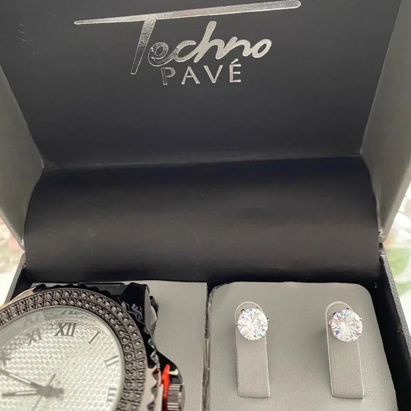 Black silicon watch earring set